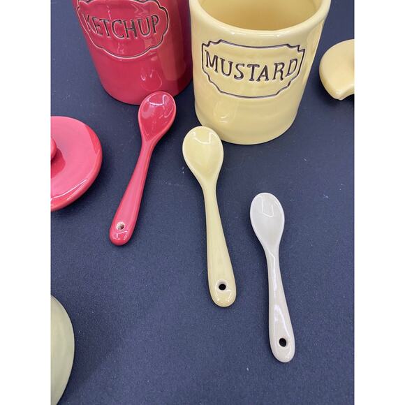 Pottery Barn Condiment Set Ceramic Vintage Style Ketchup Mustard Mayo Relish - Picture 7 of 7
